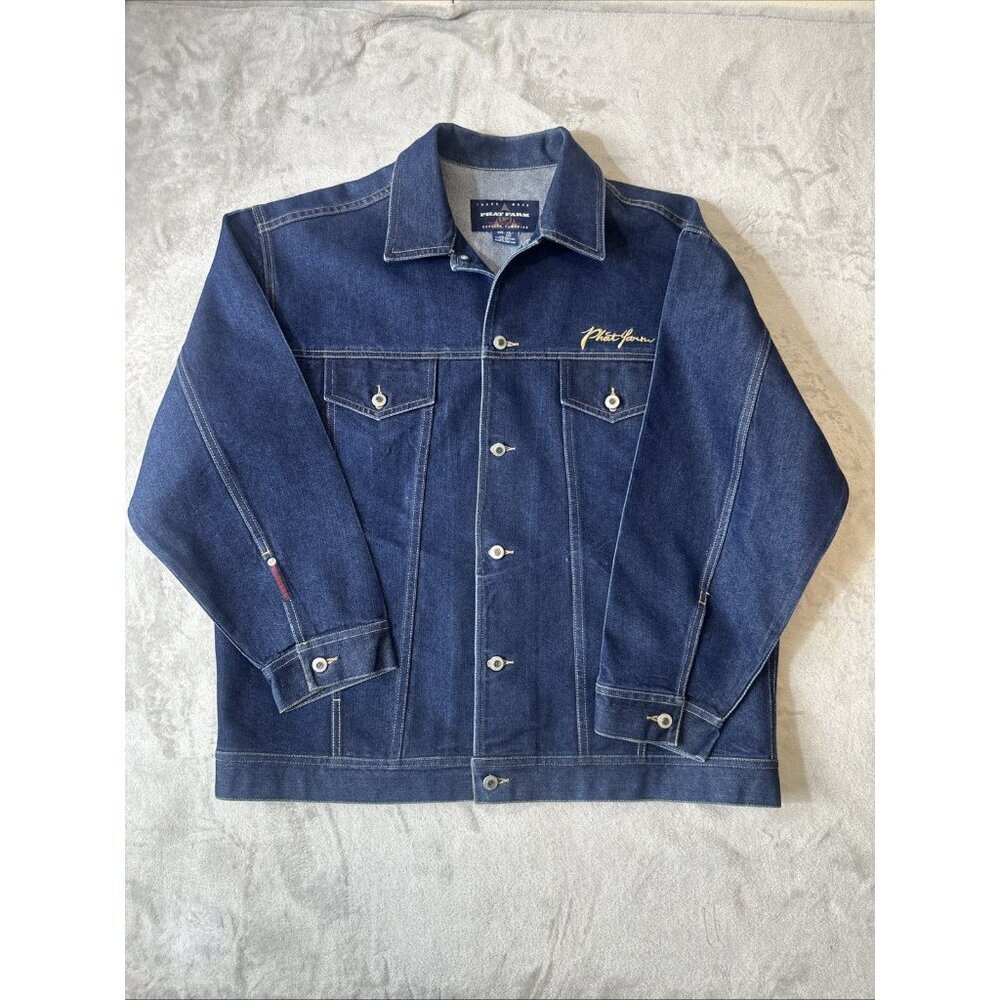 Phat Farm Y2K Denim Jacket Embroidered Logo Dark Wash Men’s XXL